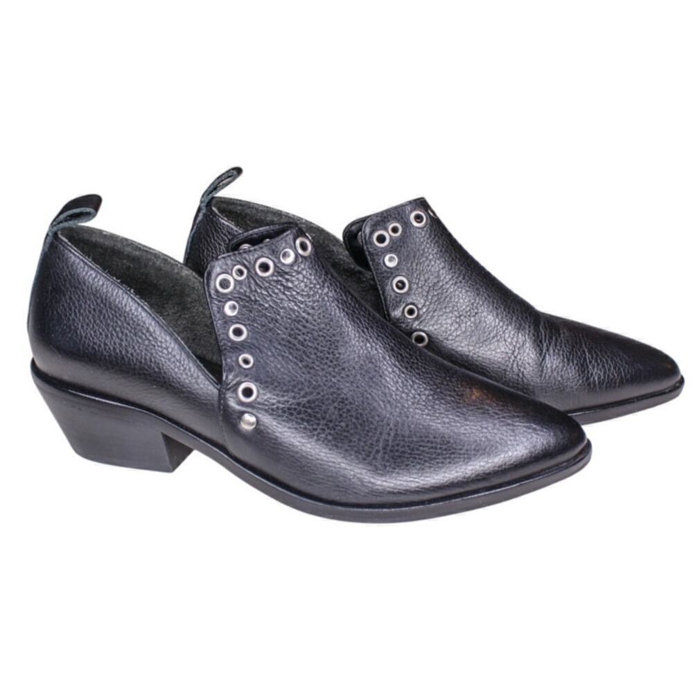 Rebecca Minkoff Black Leather Pointed Toe Ankle Boots Studded Slip On